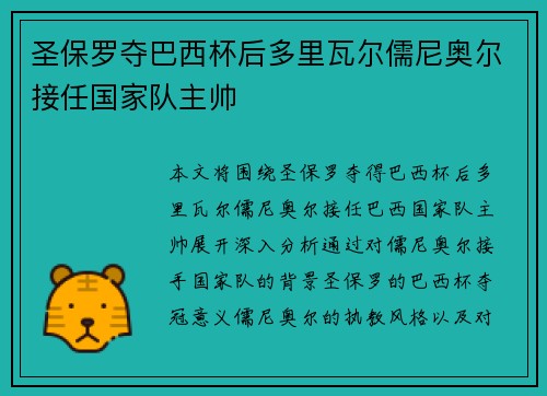圣保罗夺巴西杯后多里瓦尔儒尼奥尔接任国家队主帅 圣保罗夺巴西杯后多里瓦尔儒尼奥尔接任国家队主帅